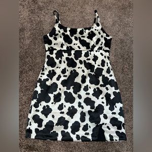 Satin Cow Print Slip Dress